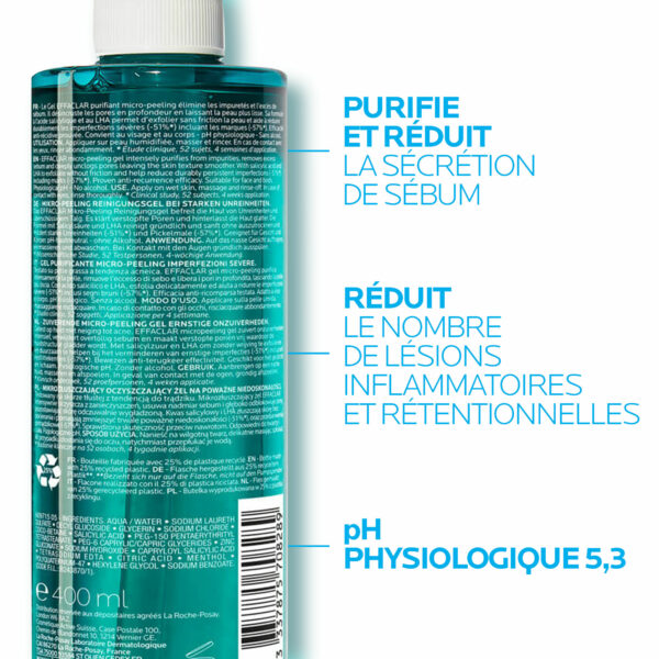 LA ROCHE-POSAY EFFACLAR GEL NETTOYANT MICRO-PEELING 400ML – Image 2